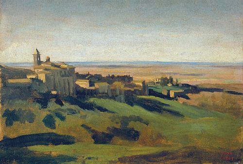 Gezicht op Marino in de Albanese bergen in de vroege ochtend, Camille Corot