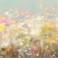 Champ de fleurs petit jaune, blanc, rose