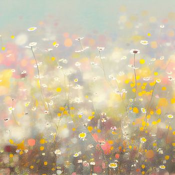 Champ de fleurs petit jaune, blanc, rose