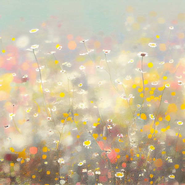 Champ de fleurs petit jaune, blanc, rose par Bianca ter Riet