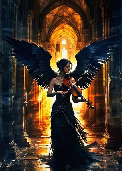 Female Angel Playing Violin Abstract by MIROKKU