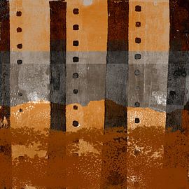 Modern abstract art. Shapes in rusty brown, taupe, warm yellow. by Dina Dankers