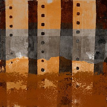 Modern abstract art. Shapes in rusty brown, taupe, warm yellow. by Dina Dankers