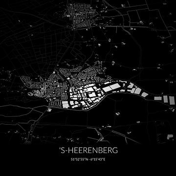 Zwart-witte landkaart van 's-Heerenberg, Gelderland. van Rezona