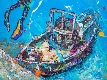 Tugboat beach Curaçao van Happy Paintings