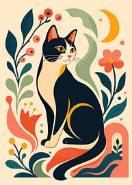Elegant Black and White Cat Illustration by Karomah Project