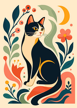 Elegant Black and White Cat Illustration