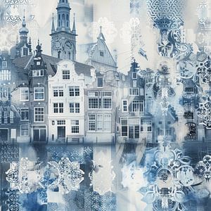 Collage aus Delft, in Delfter Blau