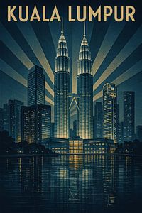 Kuala Lumpur Vintage Poster - Petronas Towers Skyline & Stadt Nacht Kunst