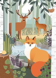 Le renard dans les bois (vert) sur Hannah Barrow