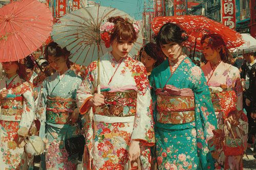 picturesque Japan geisha with parasol