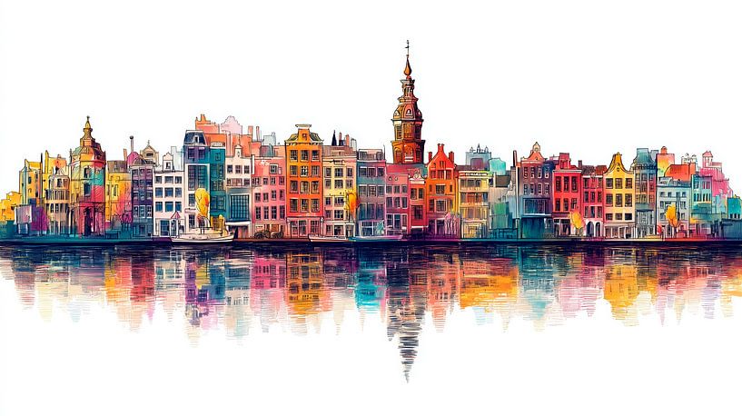 Canal d'Amsterdam coloré avec reflet de l'eau par MArt