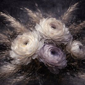 Bouquet floral vintage Moody, peinture à l'huile sur coretan tangan