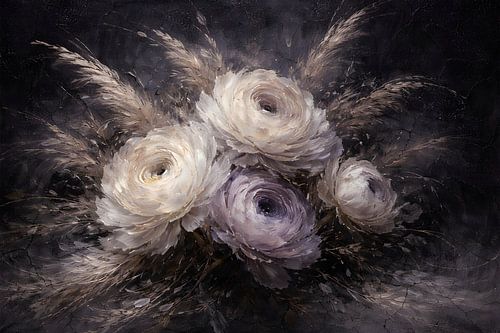 Vintage Moody Floral Bouquet Oil Art