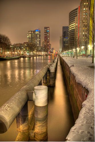 Wharf At Night With Snow van Erik Bravenboer