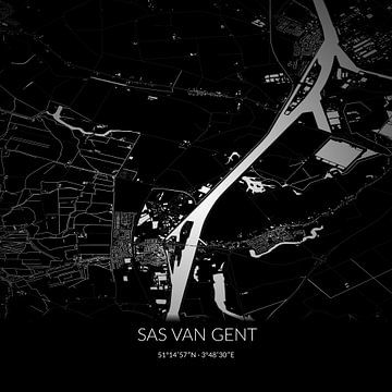 Black-and-white map of Sas van Gent, Zeeland. by Rezona