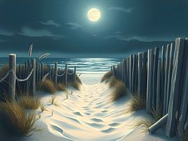 Kustpad bij maanlicht van Artistic