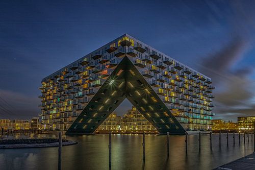 The sluice house in the evening on IJburg Amsterdam