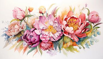 Aquarel bloemen panorama multicolor van TheXclusive Art