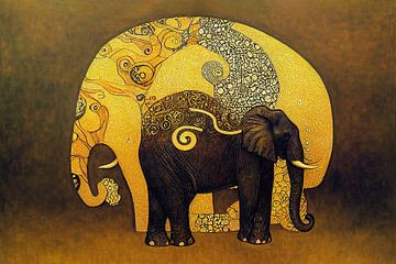 Olifanten in de stijl van Gustav Klimt van Whale & Sons