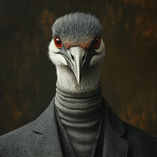 Kraanvogel gekleed voor de winter