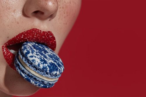 Biting into a Delft Blue Macaron - Rectangular by Studio Ypie