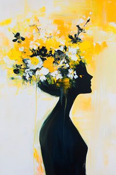 Flower crown on a black silhouette head by Poster Art Shop