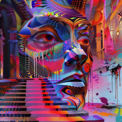 Profil néon — Un visage lumineux qui bouge