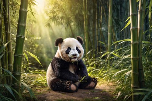 Mignon panda dans une forêt de bambous