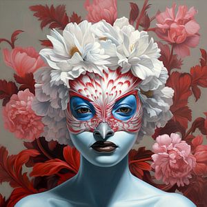 Portrait surréaliste d'un oiseau étrange avec une perruque de fleurs