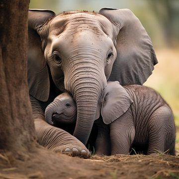 Elephant with young elephant by Black Coffee