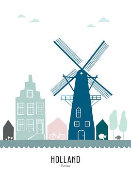 Skyline illustratie Holland in kleur van Mevrouw Emmer