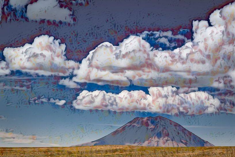 Grote wolken boven de vulkaan in Peru van Rietje Bulthuis