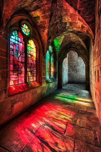 Colourful play of light in the corridor