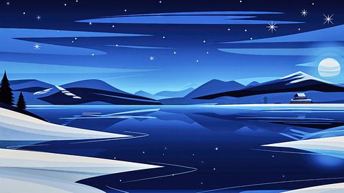 Minimalistisch winterlandschap op een bevroren meer