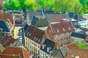 Frühlingshafte Aussicht von der Dachterrasse in Zwolle