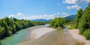 isar river with gravel banks, green riverside and alps view by SusaZoom