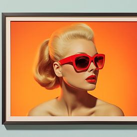 Film poster from the 1950s showing a beautiful 40-year-old blonde woman with sunglasses and a ponytail in retro vintage art style by Animaflora PicsStock