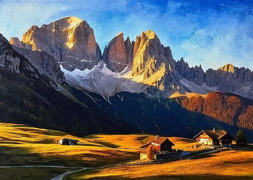 de Dolomieten badend in het gouden licht van de ondergaande zon 2