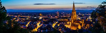 Freiburg im Breisgau van boven in de zomer in magische schemeratmosfeer XXL panorama van de stad van adventure-photos