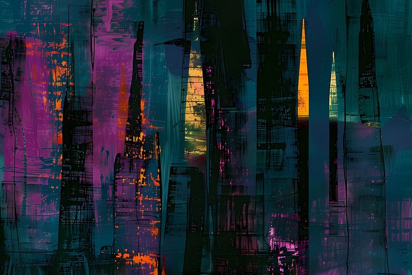 Abstracte kaarsen en stad in levendige kleuren van Art & Soul Creations