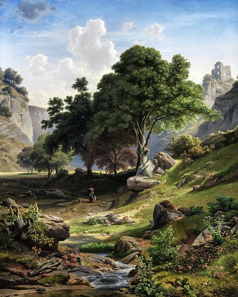 Adalbert Waagen~Southern Mountain Landscape with Castle Ruin by finemasterpiece