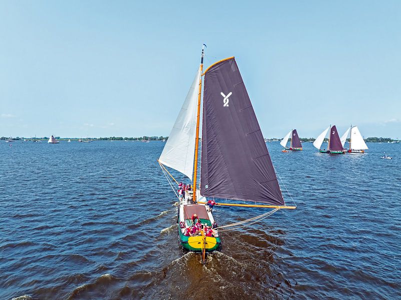 Aerial view of a skutsjessilen competition on the Heegermeer in Friesland Netherlands by Eye on You