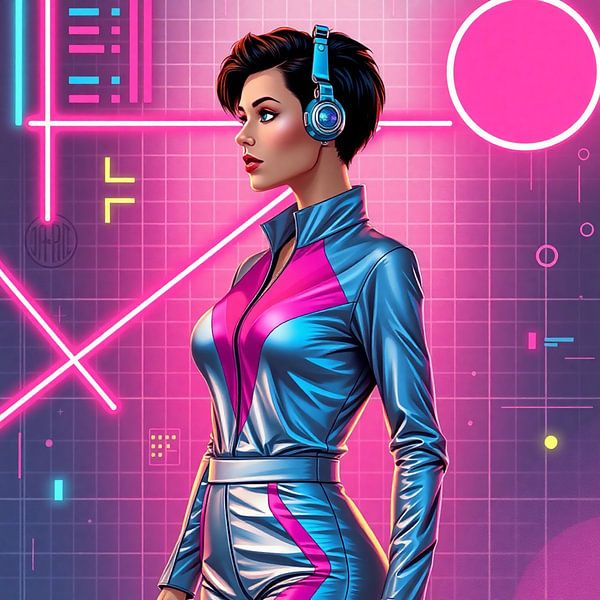 Neo-Vision – Futuristische Vrouw in Metallic Stijl van Kleurenrijk