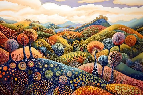 Fantastic hilly landscape in bright colours