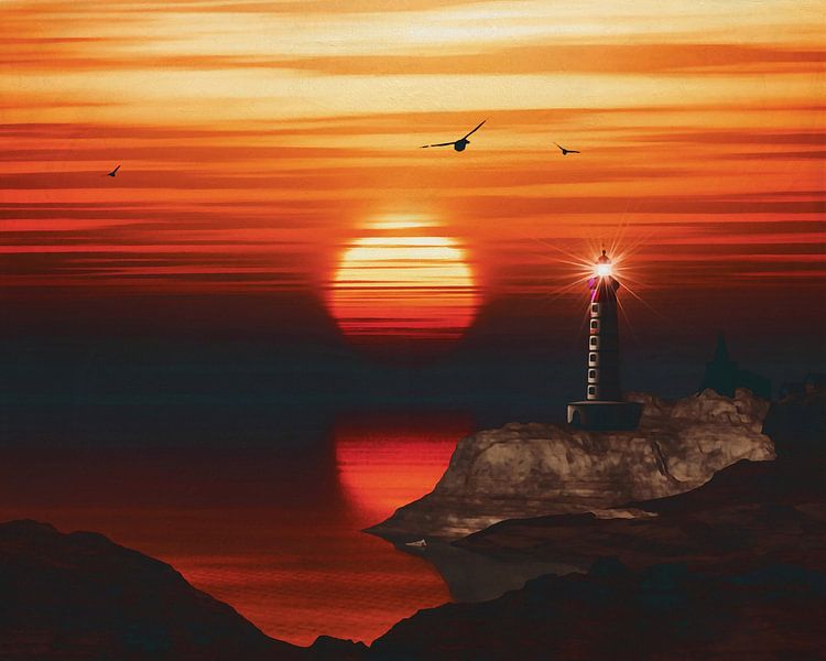 St Mathieu Leuchtturm mit Sonnenuntergang und Yellow Alto Wolken von Jan Keteleer