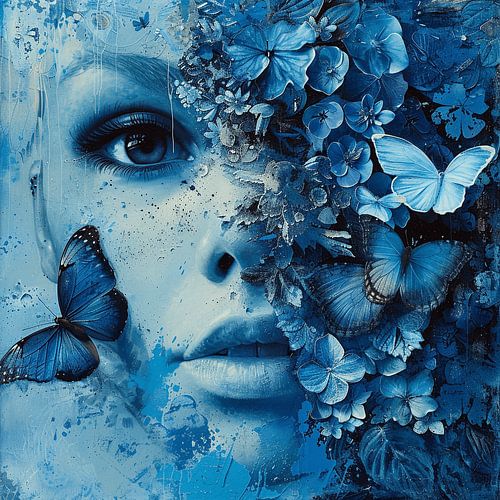 Azure Blossoms: A Symphony of Flowers and Butterflies