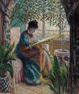Madame Monet aan het borduren (Camille aan het werk), Claude Monet