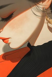 Der Blick einer Frau, gefangen im orangenen roten Licht