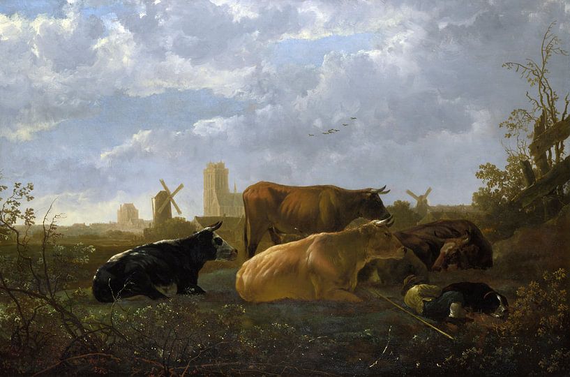 Aelbert Cuyp, Eine Panoramaaufnahme von Dordrecht, mit Kühen - 1650 von Atelier Liesjes